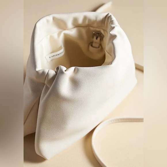 Anthropologie Cinched Faux-Leather Ivory Clutch Crossbody Handbag New No Tags - Picture 3 of 5